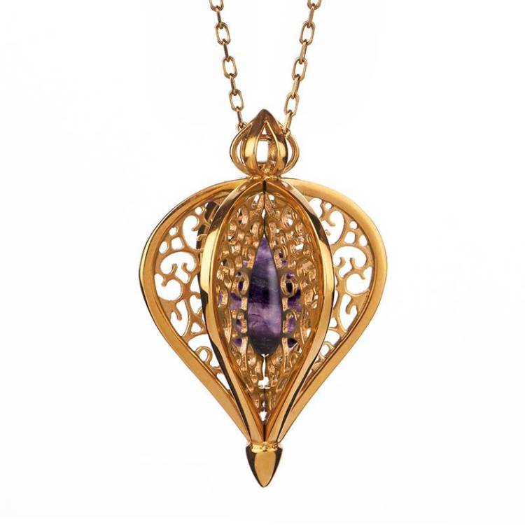 Yellow Gold Plated Sterling Silver Blue John Flore Filigree Small Necklace