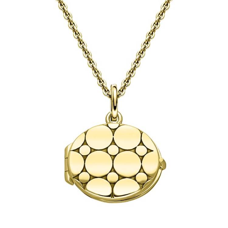 Yellow Gold Plated Sterling Silver Dotted Oval Keepsake Locket - Gold