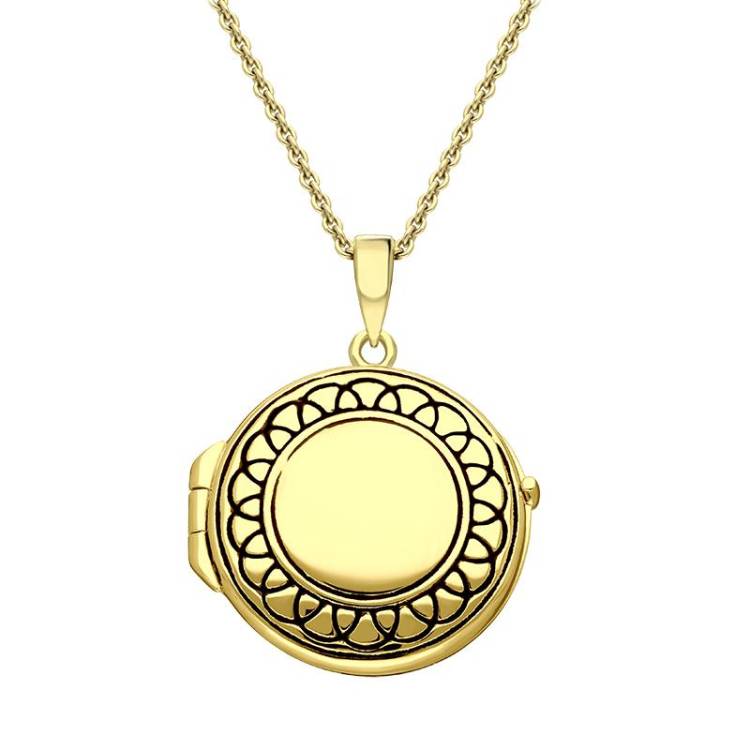 Yellow Gold Plated Sterling Silver Greek Edge Oval Keepsake Locket - Gold