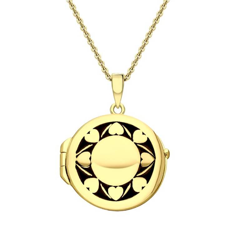Yellow Gold Plated Sterling Silver Heart Edge Round Keepsake Locket - Gold