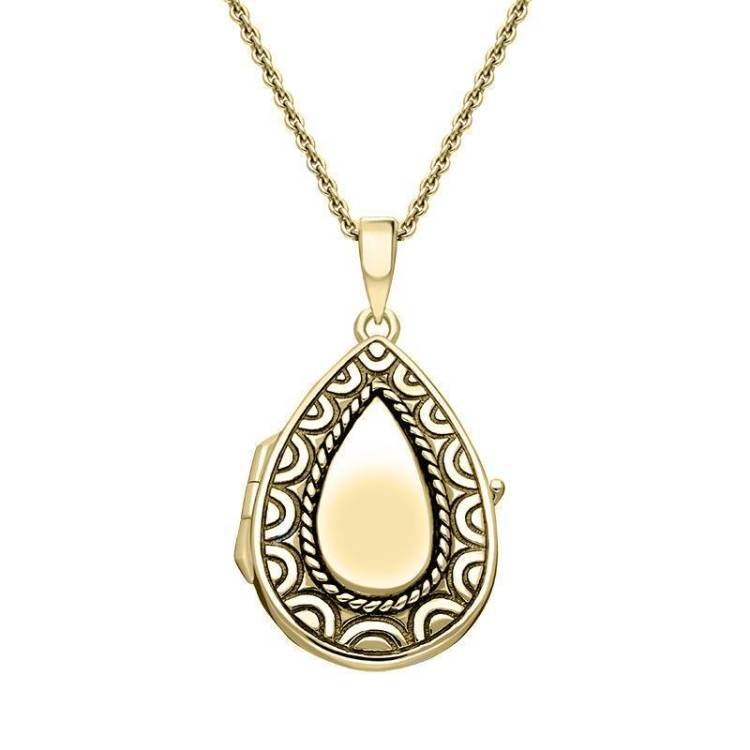 Yellow Gold Plated Sterling Silver Pear Pattern Edge Keepsake Locket - Gold