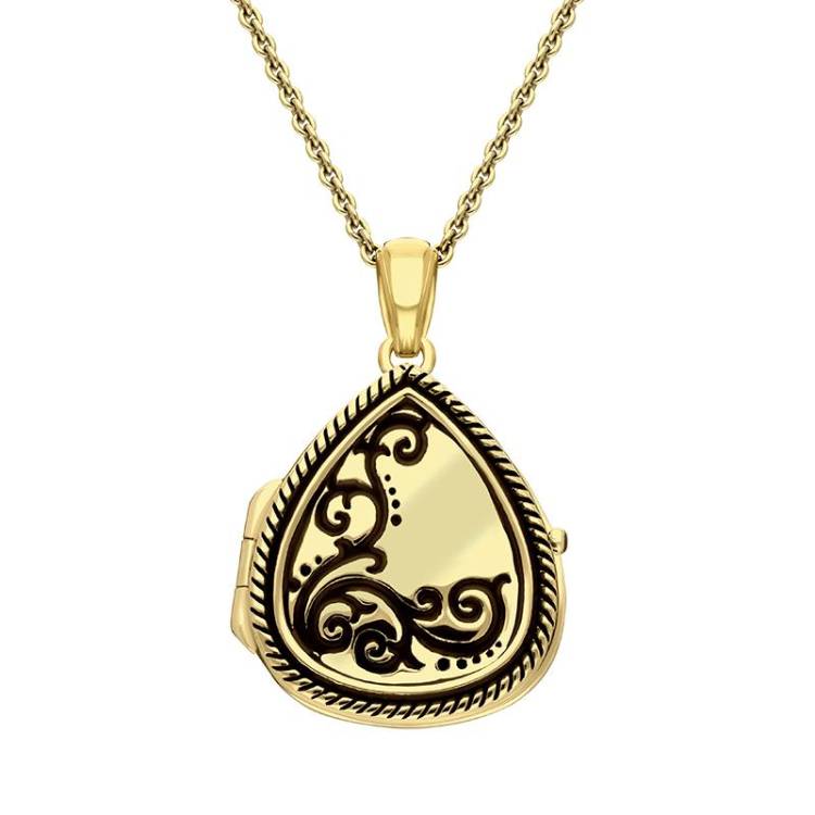 Yellow Gold Plated Sterling Silver Pear Swirl Rope Edge Keepsake Locket - Gold