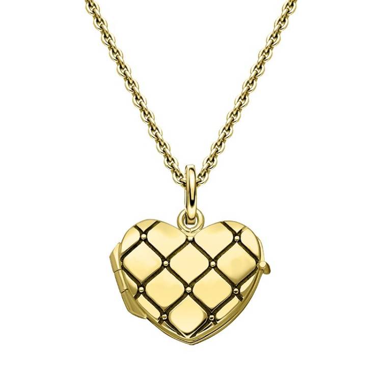 Yellow Gold Plated Sterling Silver Quilted Heart Keepsake Locket - Gold