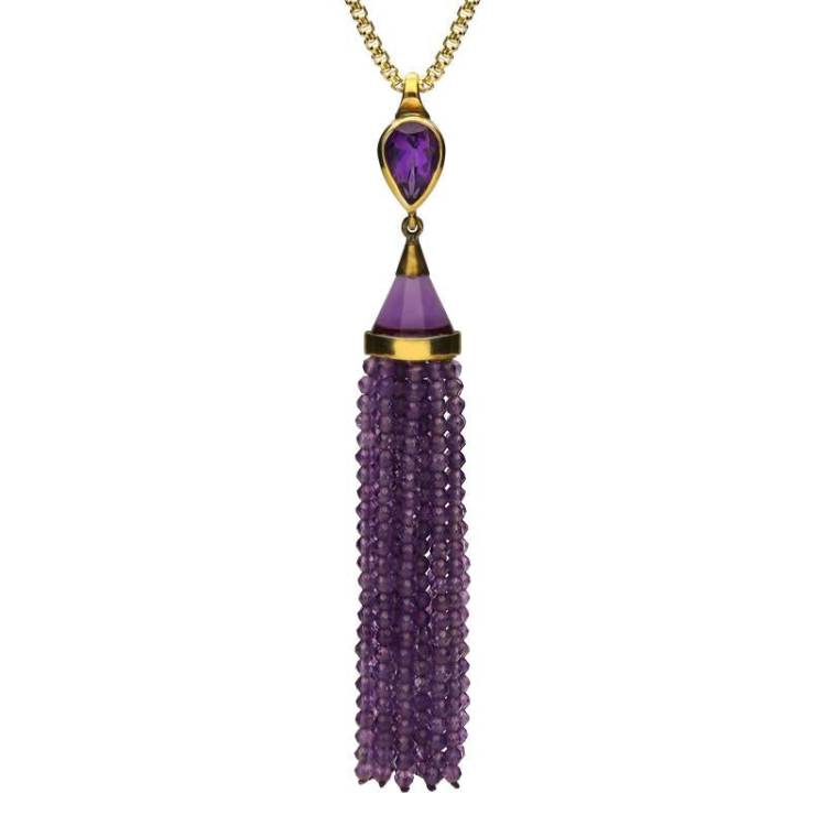 Yellow Gold Sterling Silver Plated Amethyst Cascade Necklace - Option1 Value Yellow Gold