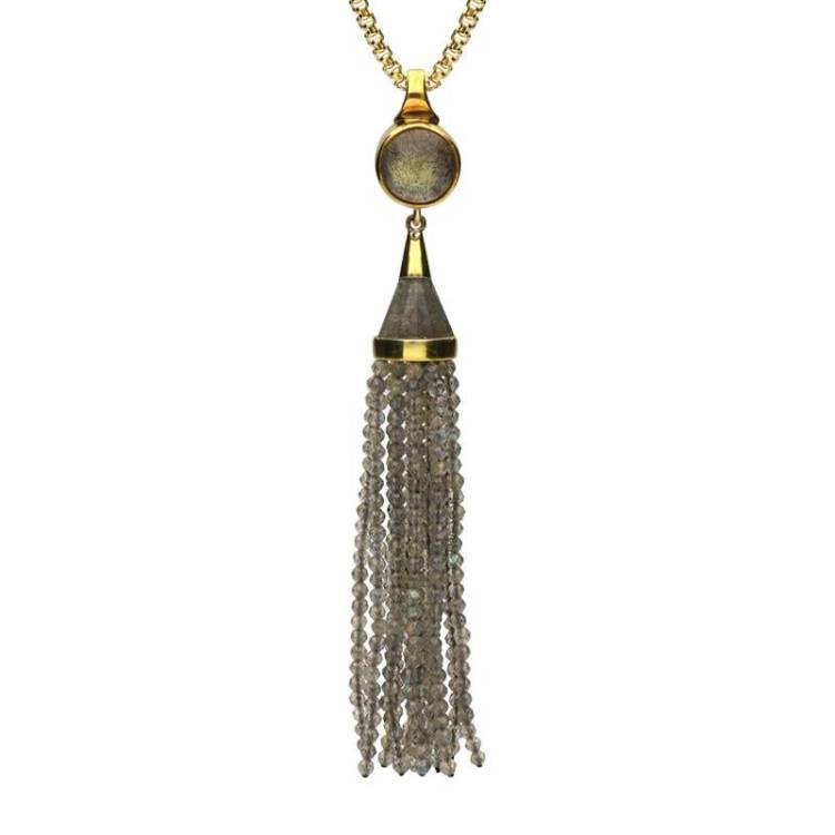 Yellow Gold Plated Sterling Silver Circular Labradorite Cascade Necklace D - Option1 Value Yellow Gold