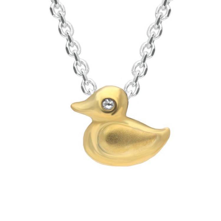 Yellow Gold Sterling Silver Plated Cubic Zirconia Duck Necklace - Option1 Value Yellow Gold