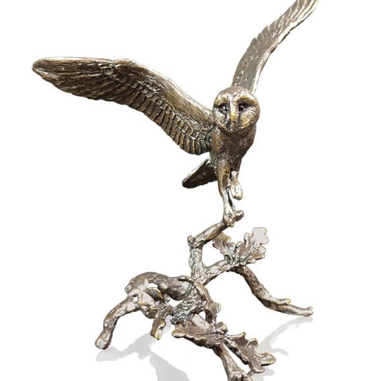 Art In Bronze Barn Owl with Acorns Bronze Figurine