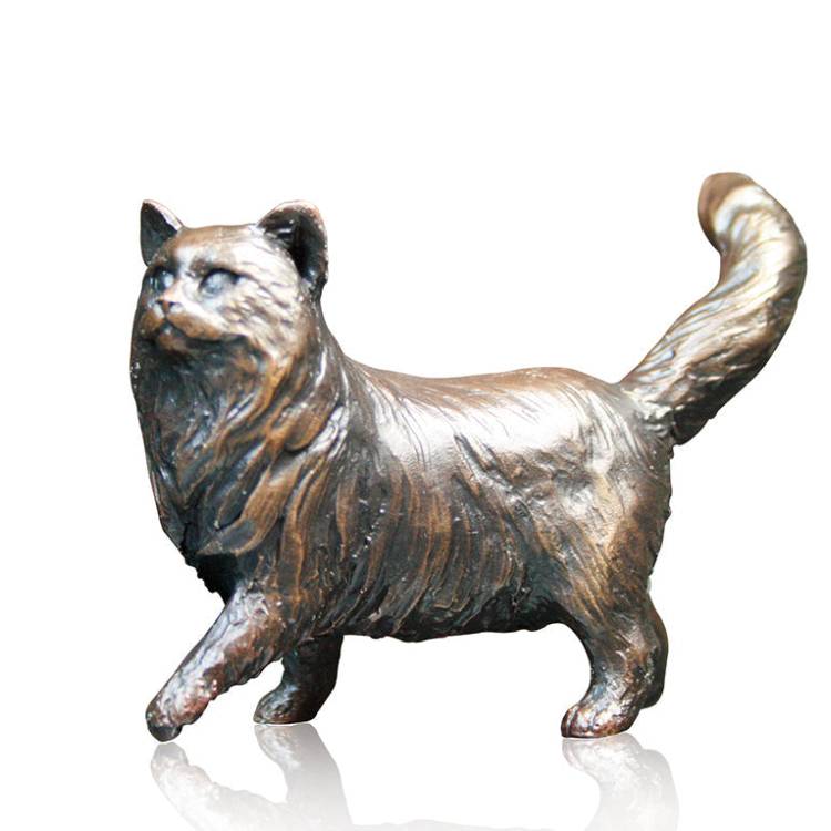 Art In Bronze Long Haired Cat Standing Bronze Figurine