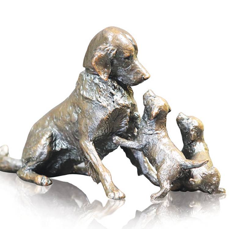 Art In Bronze Retriever with Puppies Bronze Figurine