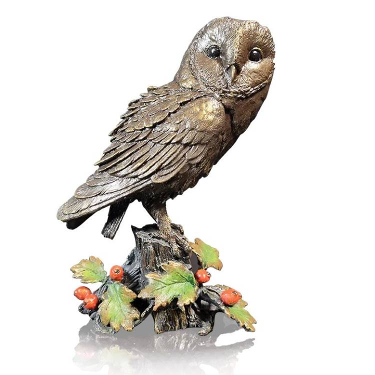 Art In Bronze Barn Owl with Hawthorn Figurine