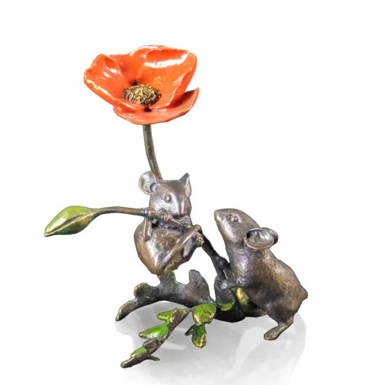Art In Bronze Mice with Poppy Hand Painted Figurine