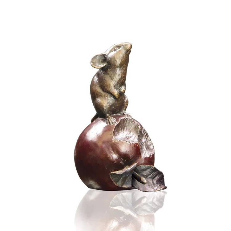 Art In Bronze Mouse on Apple Bronze Figurine