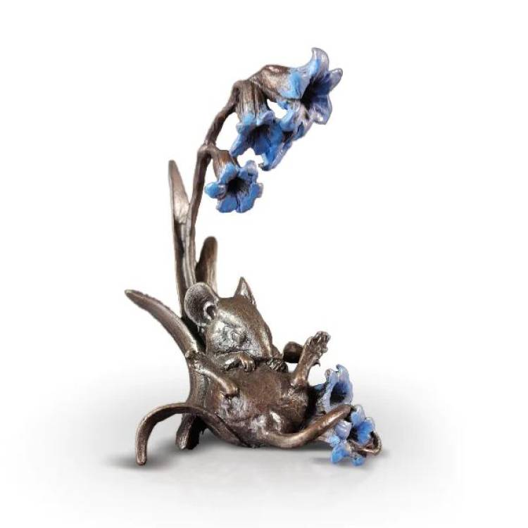 Art In Bronze Mouse with Bluebells Hand Painted Figurine