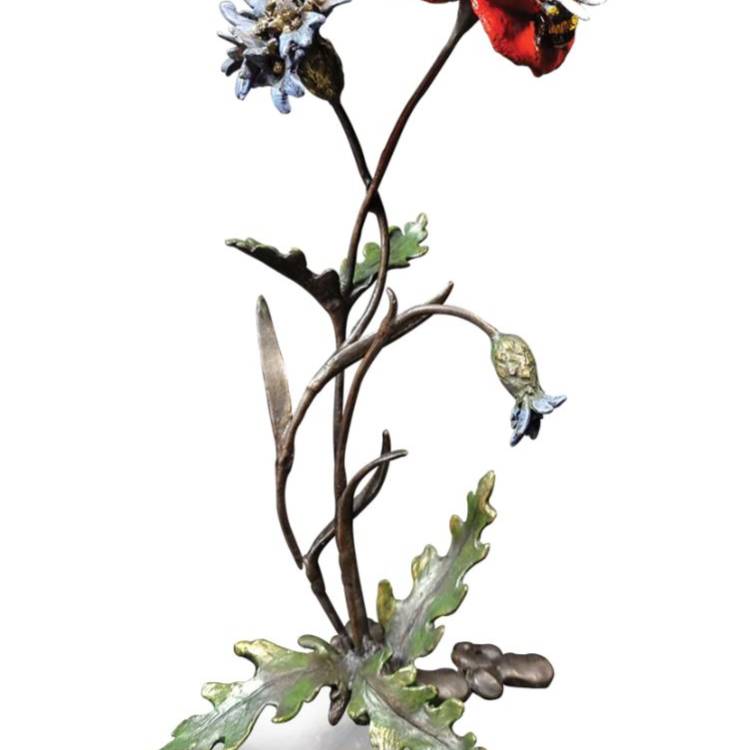 Art In Bronze Poppy with Cornflower and Bee Figurine
