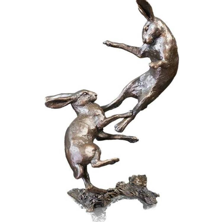 Art In Bronze Small Hares Boxing Figurine