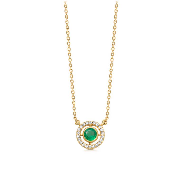 Astley Clarke Mini Icon Aura 14ct Yellow Gold Diamond Emerald Pendant - Gold