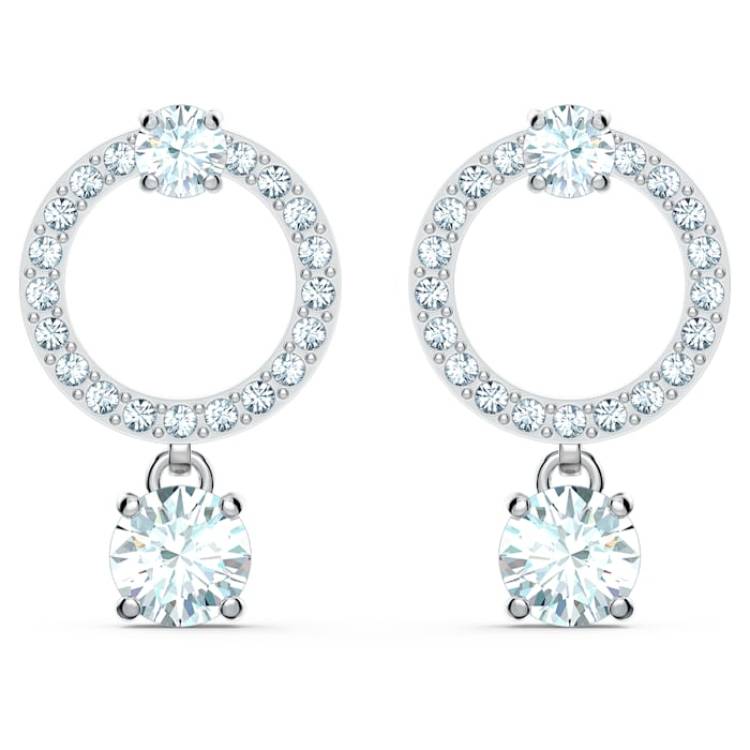 Swarovski Attract White Rhodium Plated Circle Crystal Drop Earrings