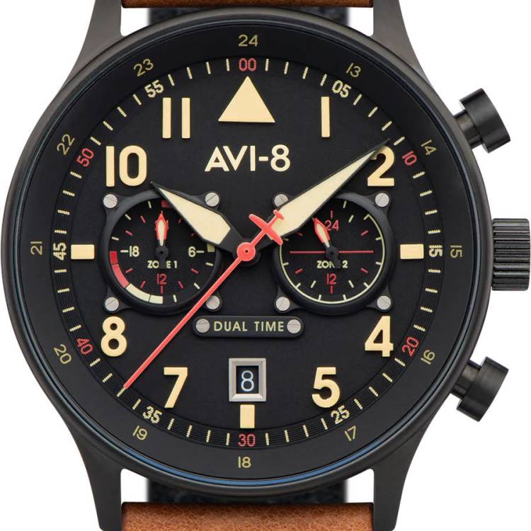 AVI-8 Watch Hawker Hurricane Carey Dual Time Debden - Black