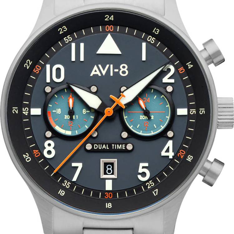 AVI-8 Watch Hawker Hurricane Carey Dual Time Gutersloh - Grey