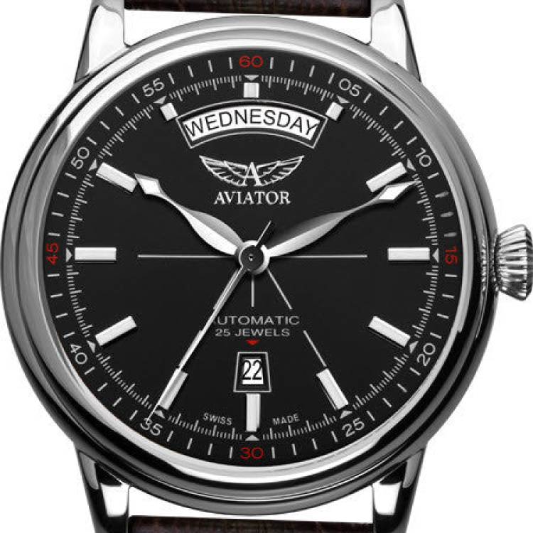 Aviator Watch Vintage Douglas Day Date - Black