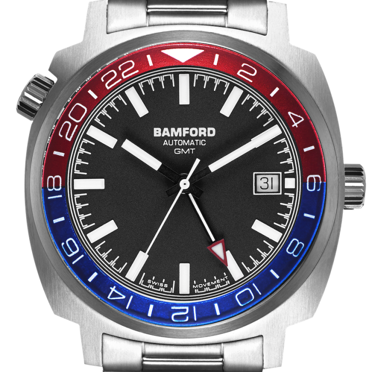 Bamford Watch GMT Steel Red Blue Nightowl