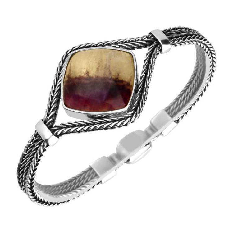 Sterling Silver Blue John 27mm Cushion Foxtail Bracelet - Option1 Value Silver