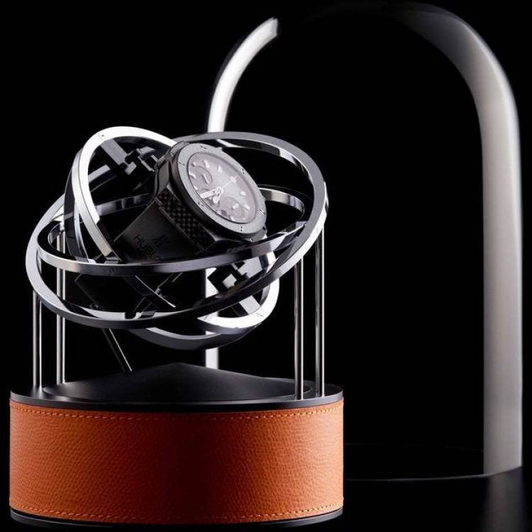 Bernard Favre Watch Winder Planet Double Axis Orange Leather Base