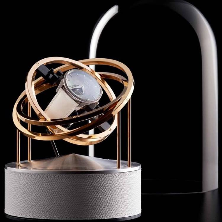 Bernard Favre Watch Winder Planet Double Axis White Leather Base - White