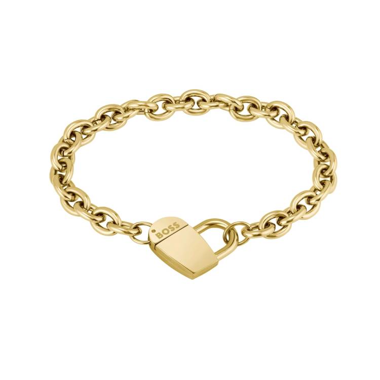 Boss Dinya Yellow Gold Tone IP Chain Heart Bracelet