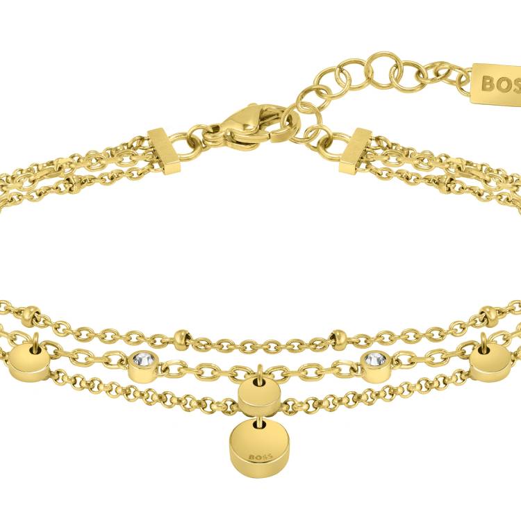 Boss Iris Gold Tone Plated Stainless Steel Ladies Layered Chain Bracelet