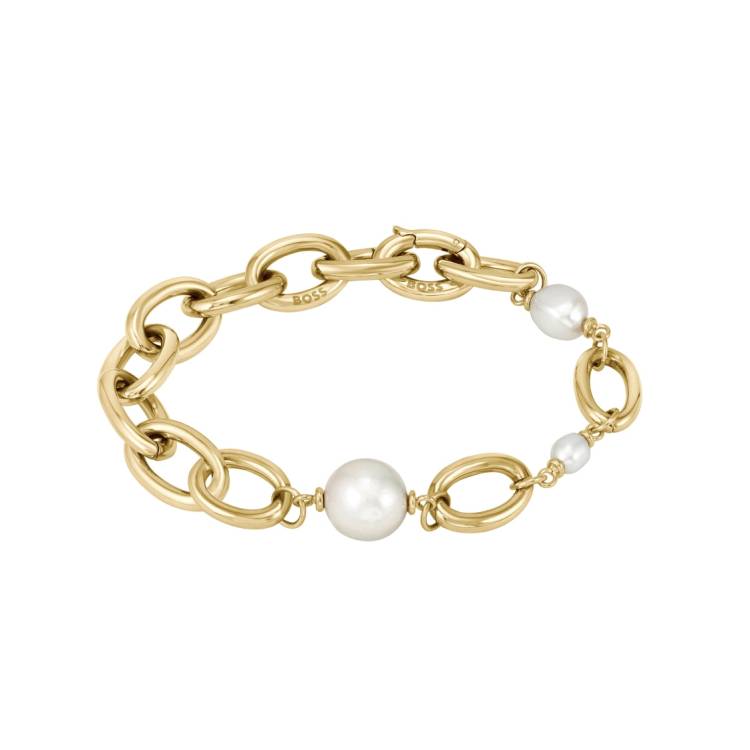 Boss Leah Yellow Gold Tone IP Freshwater Pearl Bracelet