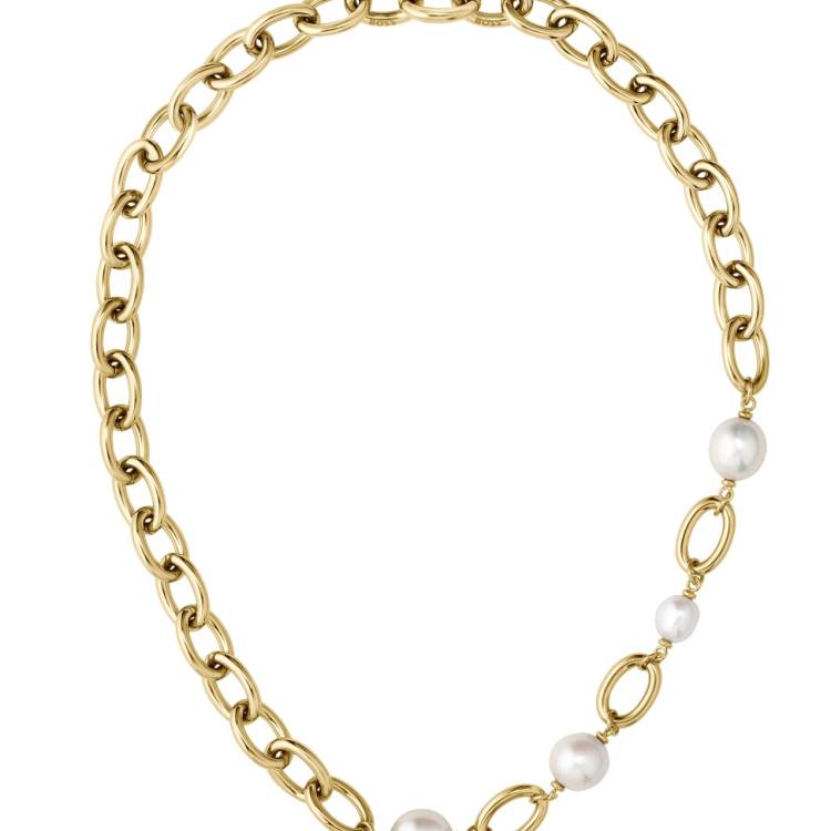 Boss Leah Yellow Gold Tone IP Freshwater Pearl Necklace