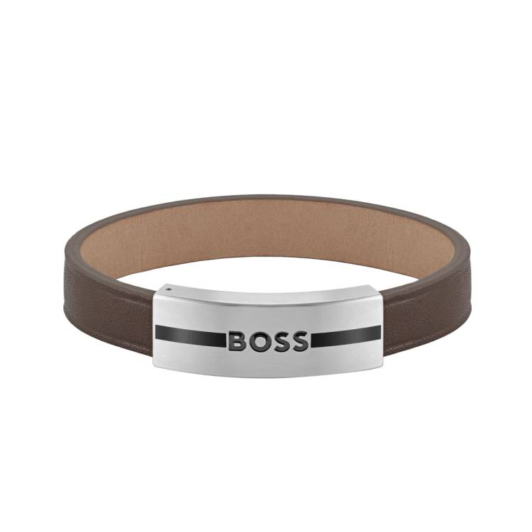 Boss Luke Brown Leather Bracelet with Stainless Steel Closure - S