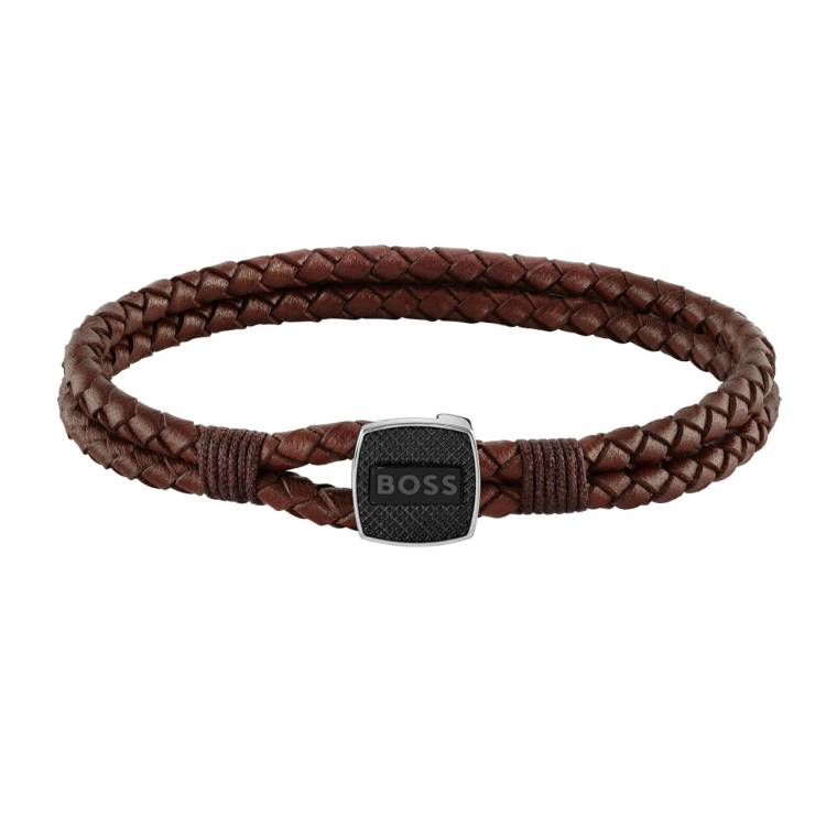 Boss Seal Mens Brown Leather Bracelet