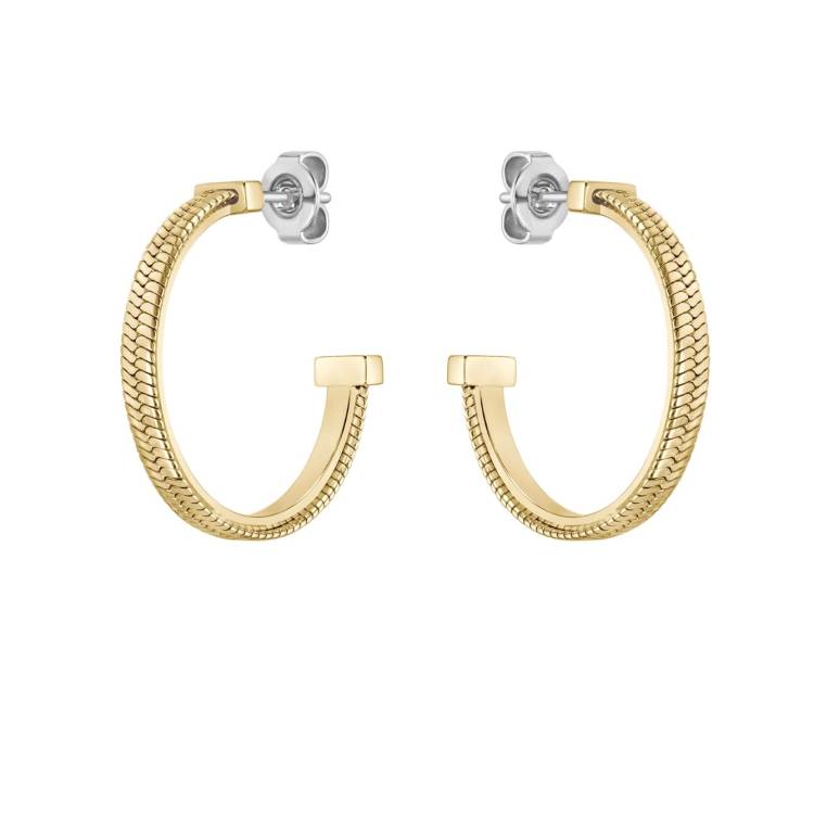 Boss Zia Yellow Gold Tone IP Stainless Steel Hoop Earrings