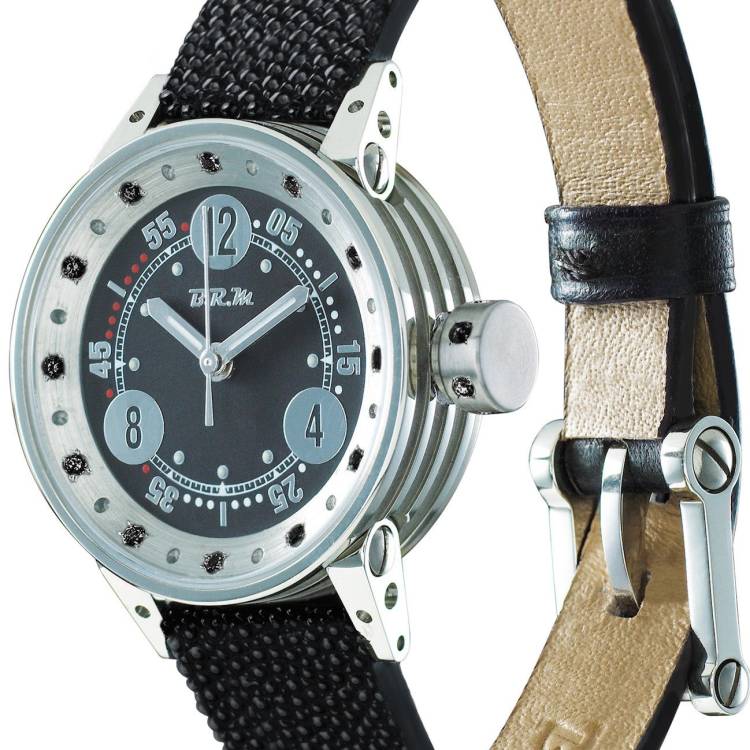 B.R.M. Watch V5-25-GTN-BN Grey Hands Black Diamonds - White