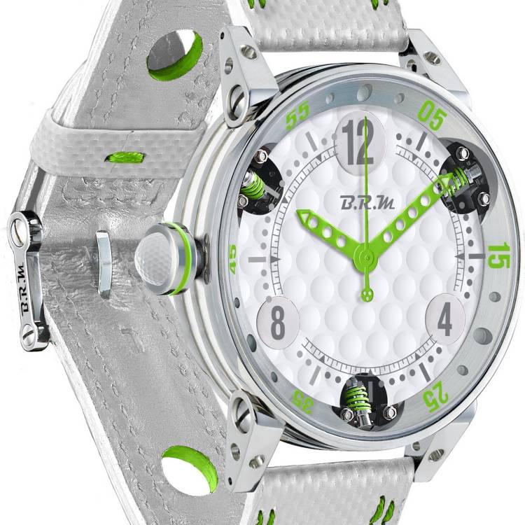 B.R.M. Watch Golf Master Mens Lime Green Red Hands - White
