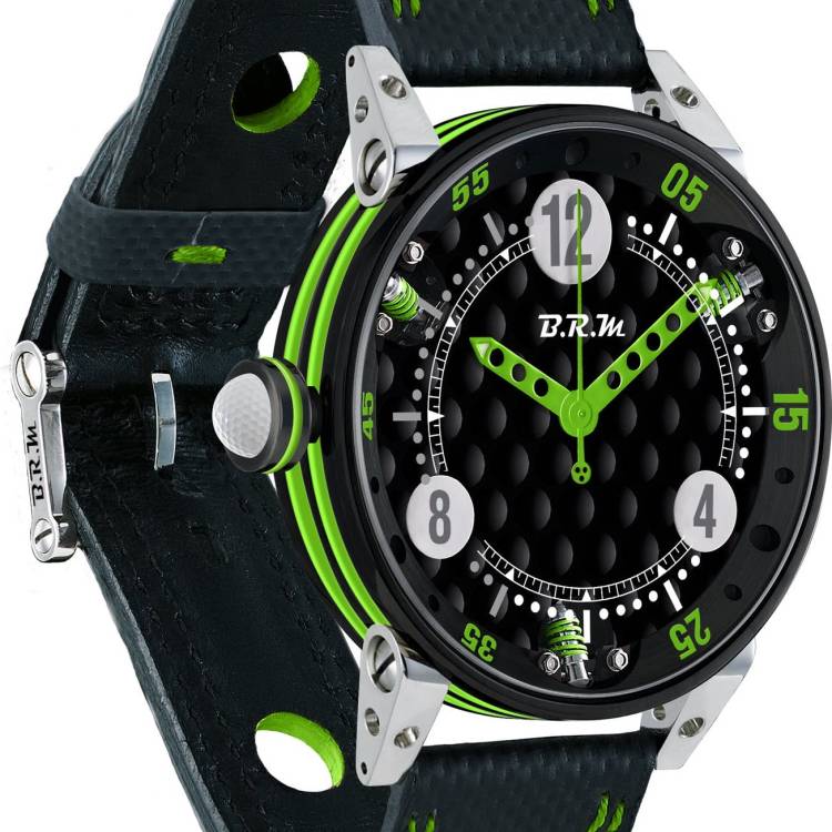 B.R.M. Watch Golf Master Mens Lime Green Red Hands - Black