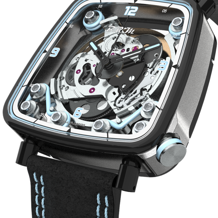 B.R.M. Watch FF39-40 Grey Titanium Black PVD Light Blue