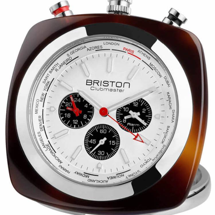 Briston Travel Clock Clubmaster Acetate White