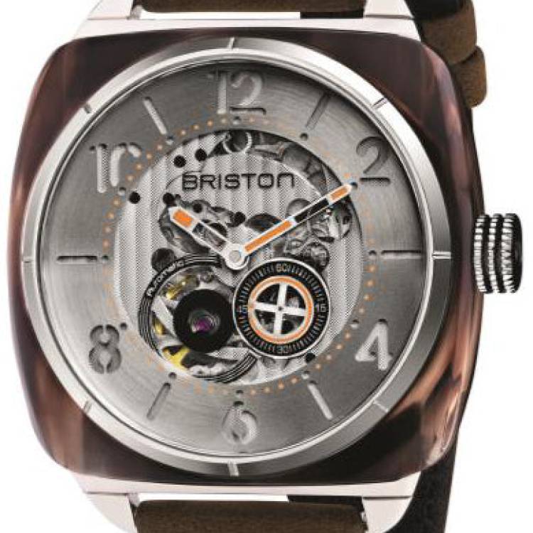 Briston Watch Streamliner Skeleton Amber Acetate - Silver