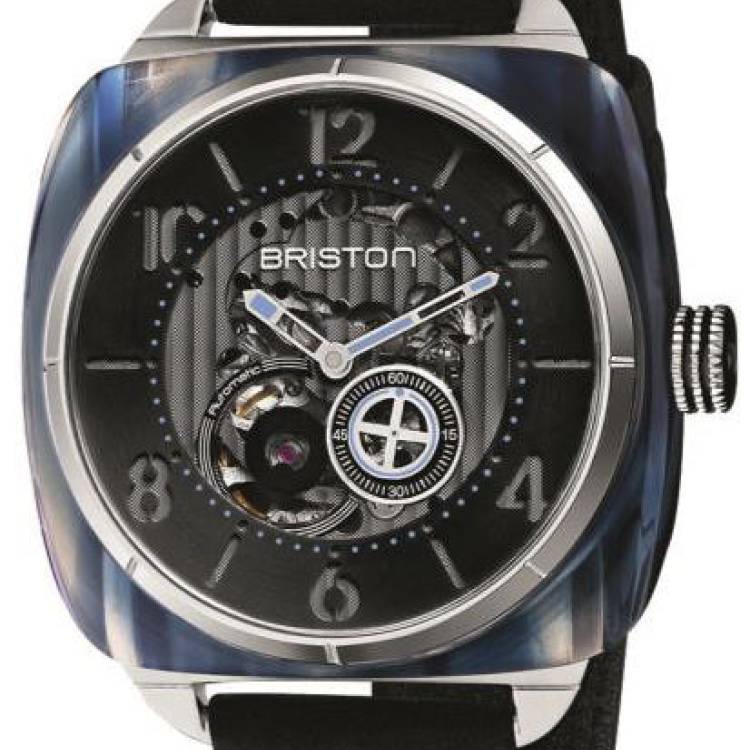 Briston Watch Streamliner Skeleton Blue Acetate - Black