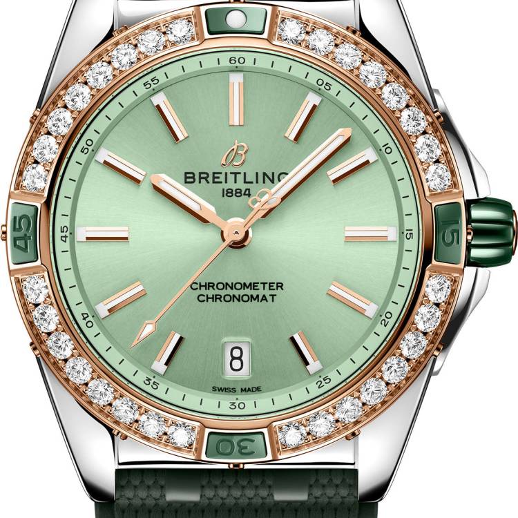Breitling Watch Super Chronomat Automatic 38 Mint Green Rubber