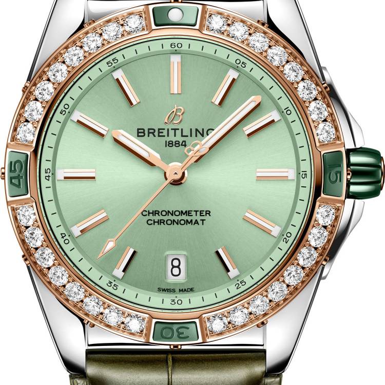 Breitling Watch Super Chronomat Automatic 38 Mint Green Aligator