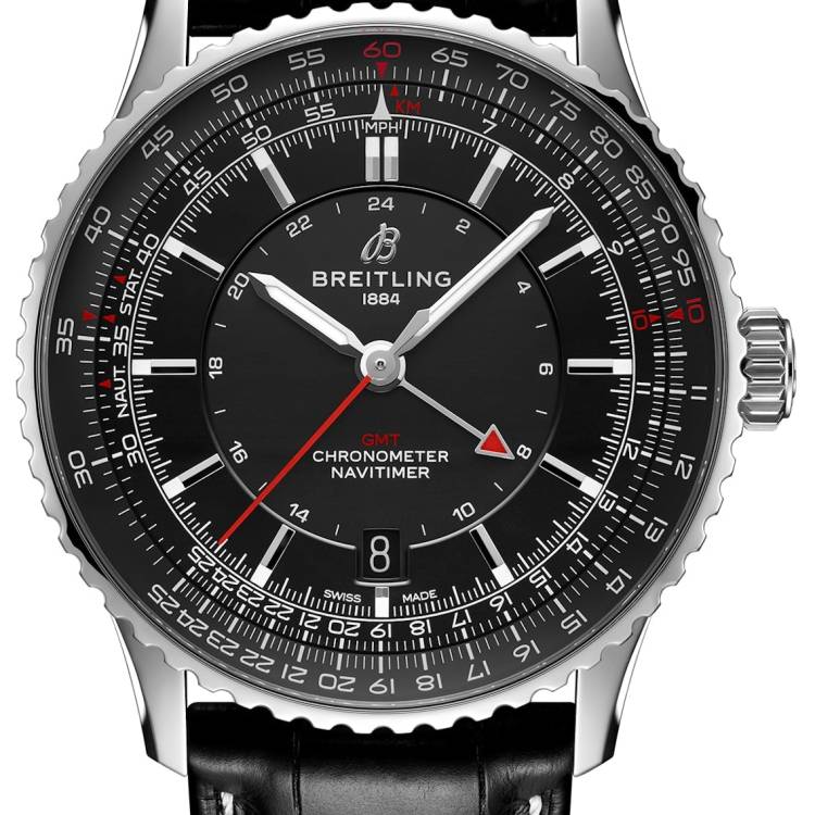 Breitling Watch Navitimer Automatic GMT 41 Black Leather