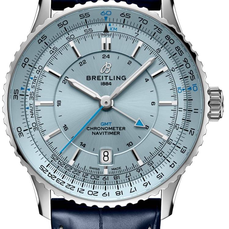 Breitling Watch Navitimer Automatic GMT 41 Light Blue Leather