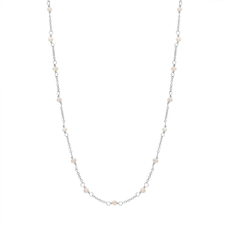 Cameo Italy Sterling Silver Chain Pearl Necklet 45cm D