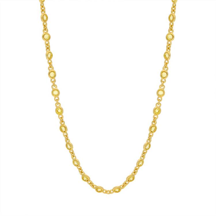 Cameo Italy Sterling Silver Yellow Gold Plated Cubic Zirconia Chain Necklace D