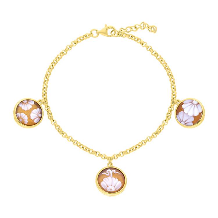 Cameo Italy Yellow Gold Plated Sterling Silver Mixed Flower Bracelet D