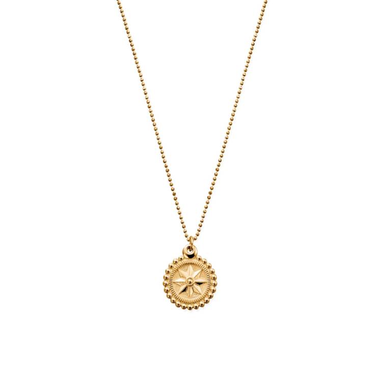 Chlobo Boho Luxe Gold Plated Diamond Cut Chain with Bobble Compass Pendant